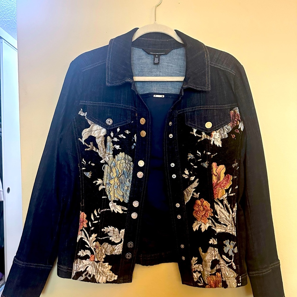 WHBM Gorgeous Brocade Denim Jacket -Size M